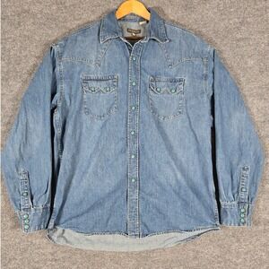Stetson Mens Denim Western Shirt Turquoise Snap Buttons Blue XL